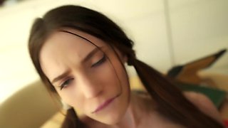 Girl in a Catholic schoolgirl getup wants to get all the cum