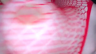 Massive Boobs Pregnant Girl in Red Mesh Rides Cock Then Doggy Fuck