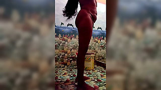 She takes off her clothes in the bathroom and washes her pussy with soap 138