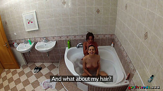 Girlfriends XXX - Lesbians Wash Each Other's Wet Pussies in the Bathtub