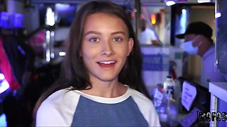 Blue eyed girl sucks off in a public restroom and I fuck her at the slot machines