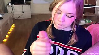 Student girl gently sucks and loves cum
