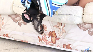 Sexy Blonde Soccer Mom Masturbates with a Toy Doggystyle