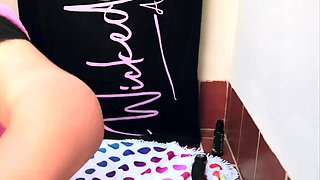 I play on the balcony with a huge vibrator and anal plug
