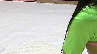 Thong Panties Swallowed by Pussy, Crotch of a Cute Girl Wearing Micro Mini Skirt and Tank Top That Big Tits Spill Out