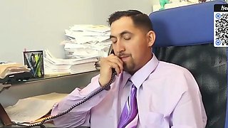 Amateur masculine in office with an eighteen year old girl