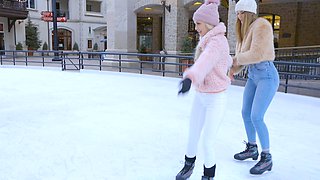 Two sexy lesbians, Alex Grey and Mia Melano, have fun in the bathroom.