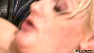Guy caught GF fucking his busty mom with huge strapon