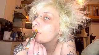 Goth Girl Lipstick Fetish Smoking a Cigarette