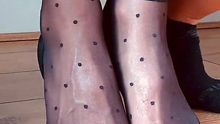 Adeline Murphy - Leg Job In polka dots stockings & sandals