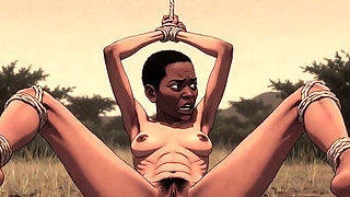 Ebony African Beauty Bound in Wild Savanna - Fear & Intense Arousal
