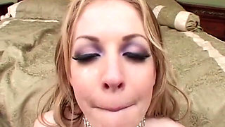 FIlthy blonde rides two 10 inch cocks and enjoys rough dp in threesome