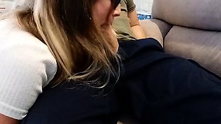 Blonde Babe's Clothes Ruined by Extreme Bukkake Before Work