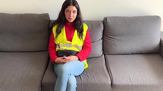 Slim Brunette Swindler Playing a Conductor Pleases a Fake Officer With BJ & Hot Sex To Avoid Arrest