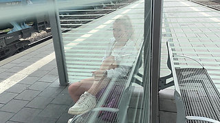 Horny slut makes it on the train track