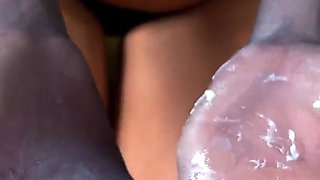 Hot Handjob & Cumshot with Nylons Gloves