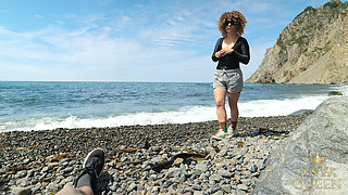 155 Caught on Beach: Sporty Girl in Crotchless Bodysuit Rides Stranger Hard