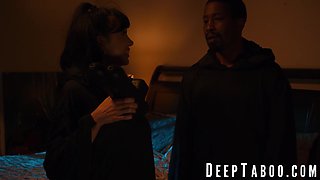 Black fucker slides BBC between Little Pucks extremely massive tits