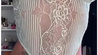 Sexy lingerie, dancing, and fingers working her clit