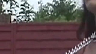 Collared Brunette MILF Takes Cock by Pool