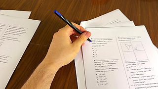 College Girl at Exam Jerking Him off Under the Table for Right Answers