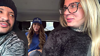 My Husband's Cuckold Got Out of the Car and I Called the Gas Station Attendant to Fuck and She Accepted and Got in the Car and W