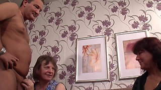 Two Horny German Grannies Fucking One Big Hard Cock