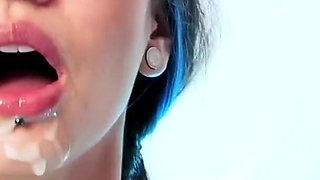 Pig Tails Cum Slut Teen Holly Dee Blows Four Hung Studs in Hot Bukkake Session