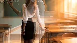 AI Teacher Bent Over Desk Takes Cock in Class
