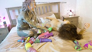 Lesbians Go EXTREME Massive Anal Gaping with Insane Toys in Neon Fishnets!