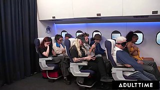 ADULT TIME - Olivia Jay Flashes Tits  Fingers Pussy On Plane! Gets Caught  Fucked Hard By Seatmate