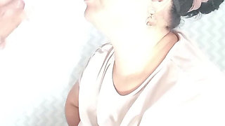 Mature Woman Sucking with Eye Mask