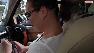 Busty Slut Wife Sucks Stranger's Massive Cock in Car, Greets Her Cuckold Hubby