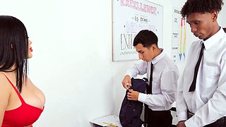 teacher with big breasts demonstrates sex positions
