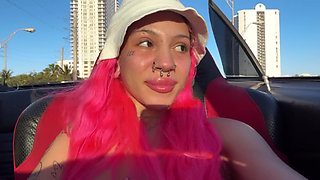 Town Slut Flashes Perky Boobs in Convertible on the Highway