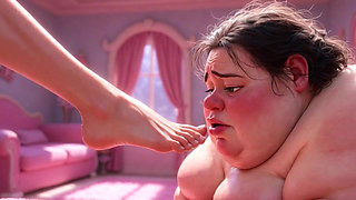 Ugly Fat SSBBW Humiliated Licking Beautiful Woman's Feet