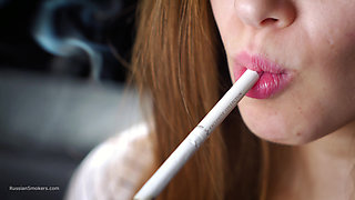 Soft Russian Beauty Smoking Cigarette Calm Moments
