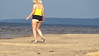 Big Ass in Mini Shorts - Walk on Beach.
