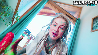 Inked Pornstar in Lingerie - Solo Double Penetration with Crazy Dildos