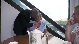 Two Blonde Cougars With Massive Natural Tits Get Their Pussies Fucked in a Threesome