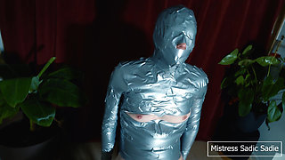 Hardcore Corporal Punishment with Upper Leg Caning and CBT While in Tape Bondage
