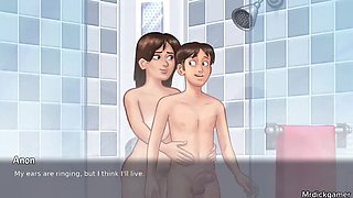 Busty Indian Stepmom Handjob in Shower - Creampie Sex with Step Son