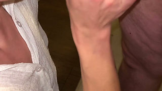 Hot Russian wife shows her wet pussy gives blowjob and swallows