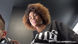 Hot Black Hairdresser Gets Hard Deep Throat on the Street