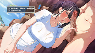 Hentai Game - Summer Clover - the Dedicated Office Lady Gets Lewd on the Beach - Handjob and Deepthroat