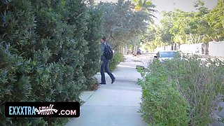 Exxxtra petite - petite babe leaps on her big step-brother and wraps her juicy lips around his thick cock