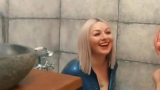 Bath Relax in Latex Rubber with Milk, Romantic Funny Fetish Video