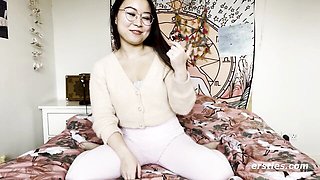 Asian Yiming Glasses Clit Rub Dildo Solo Ersties
