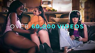 LEZ BE BAD - Big Tits Blonde MILF Devours Maids Pussy In 69 Then Rough STRAP-ON Her Upside Down