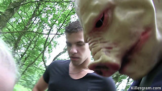 MILF Cum Slut Wife Sucks off Strangers in the Woods and Get Her Tits Covered in Cum